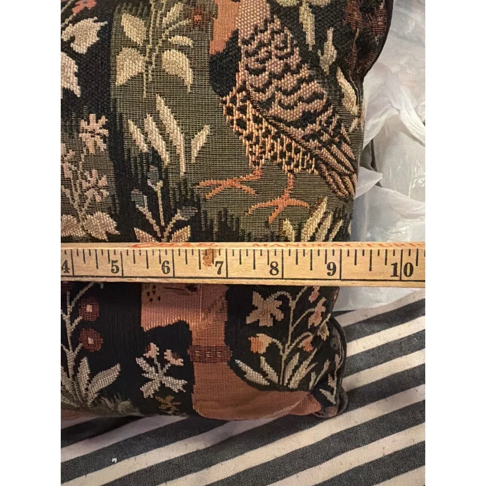 Vintage Woven Tapestry Hunting Dog Pheasant Rabbit Throw Pillow 12x12